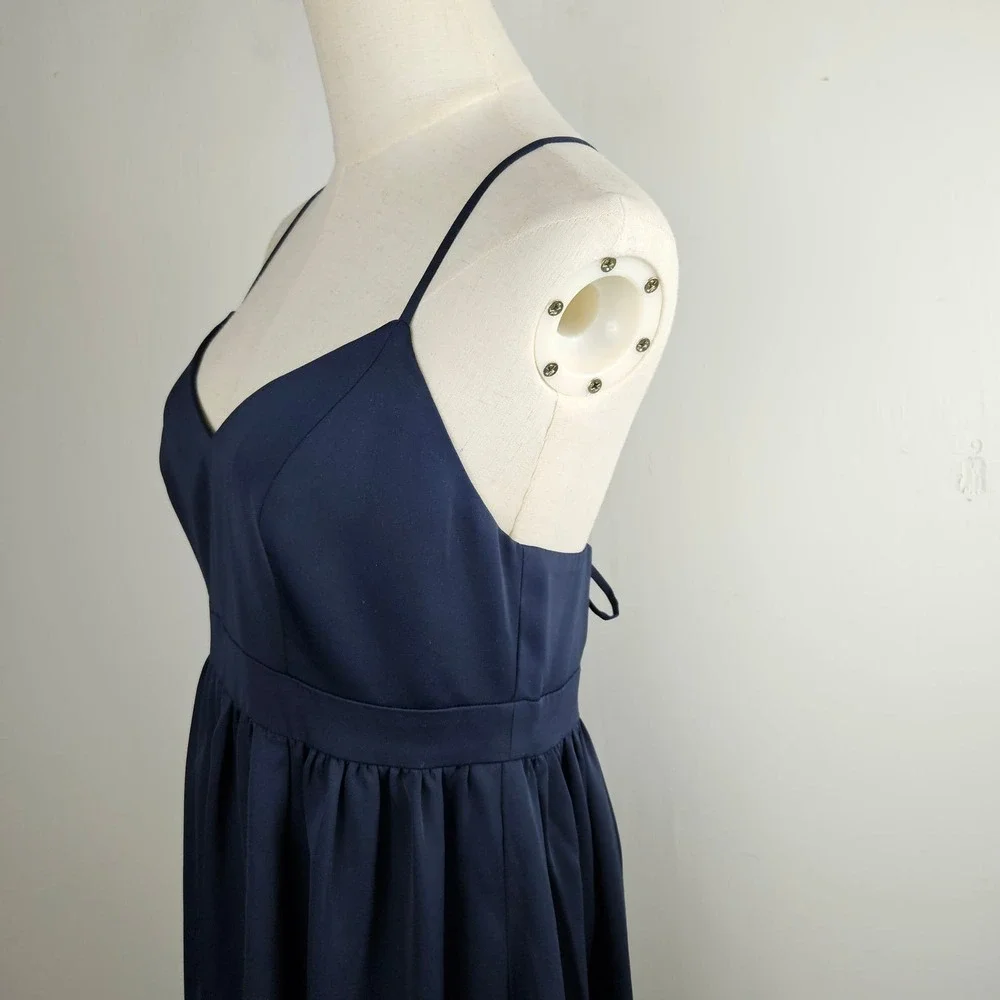 J.Crew Criss Cross Tie‎ Back Midi Dress 6 Navy Blue Ruffle Spaghetti Strap